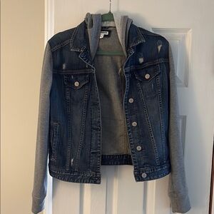 Express Jean Jacket with sweatshirt sleeves and hood